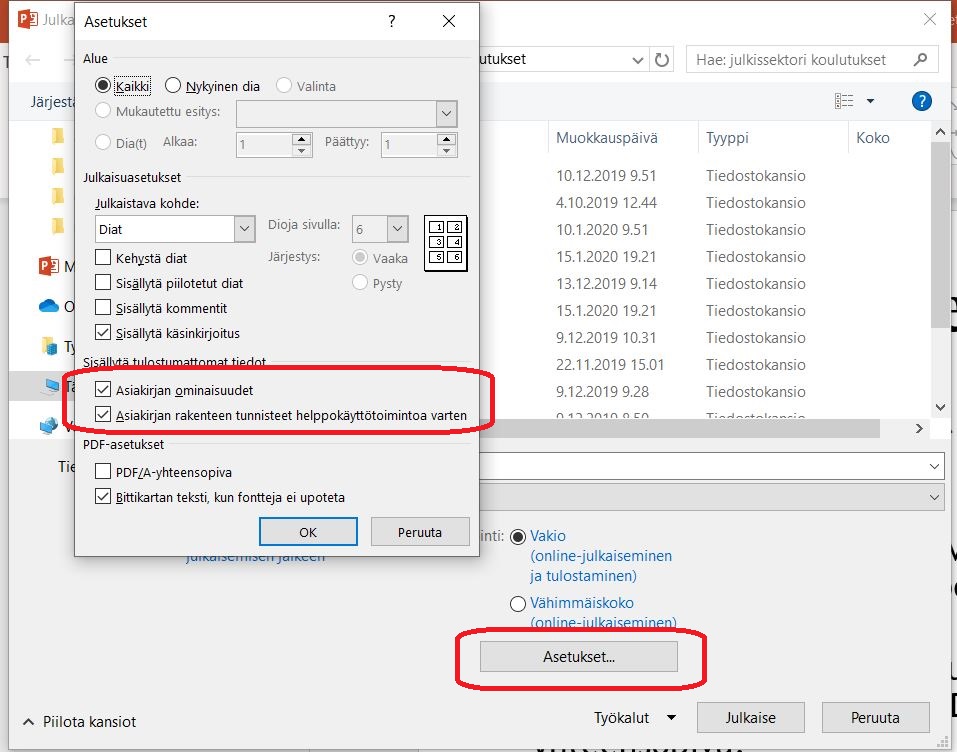 Ruutukaappaus PowerPoint-esityksen tallentamisesta pdf:ksi.