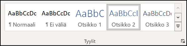 Tyylit-kohdassa on myös näkyvissä otsikkotyylien ulkonäkö.