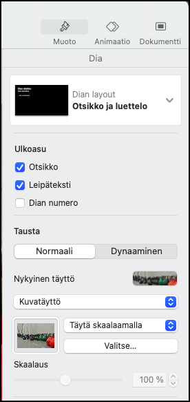 Ruutukaappaus Keynoten dian taustan muotoilusta.